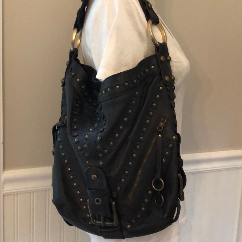 Besso Brown leather Satchel w grommets/impeccable